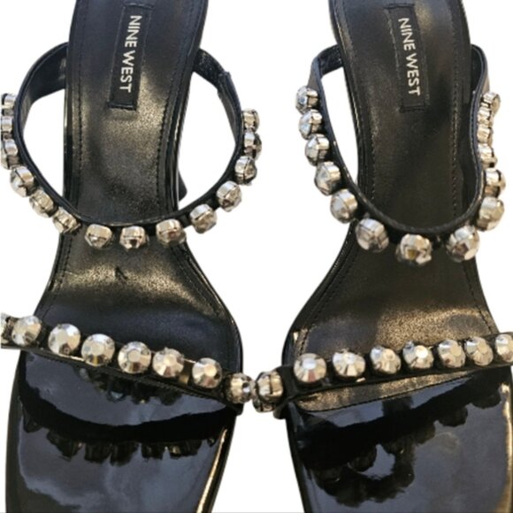 Black Nine West Women's Glass Stone Heel Sandals - Picture 2 of 10